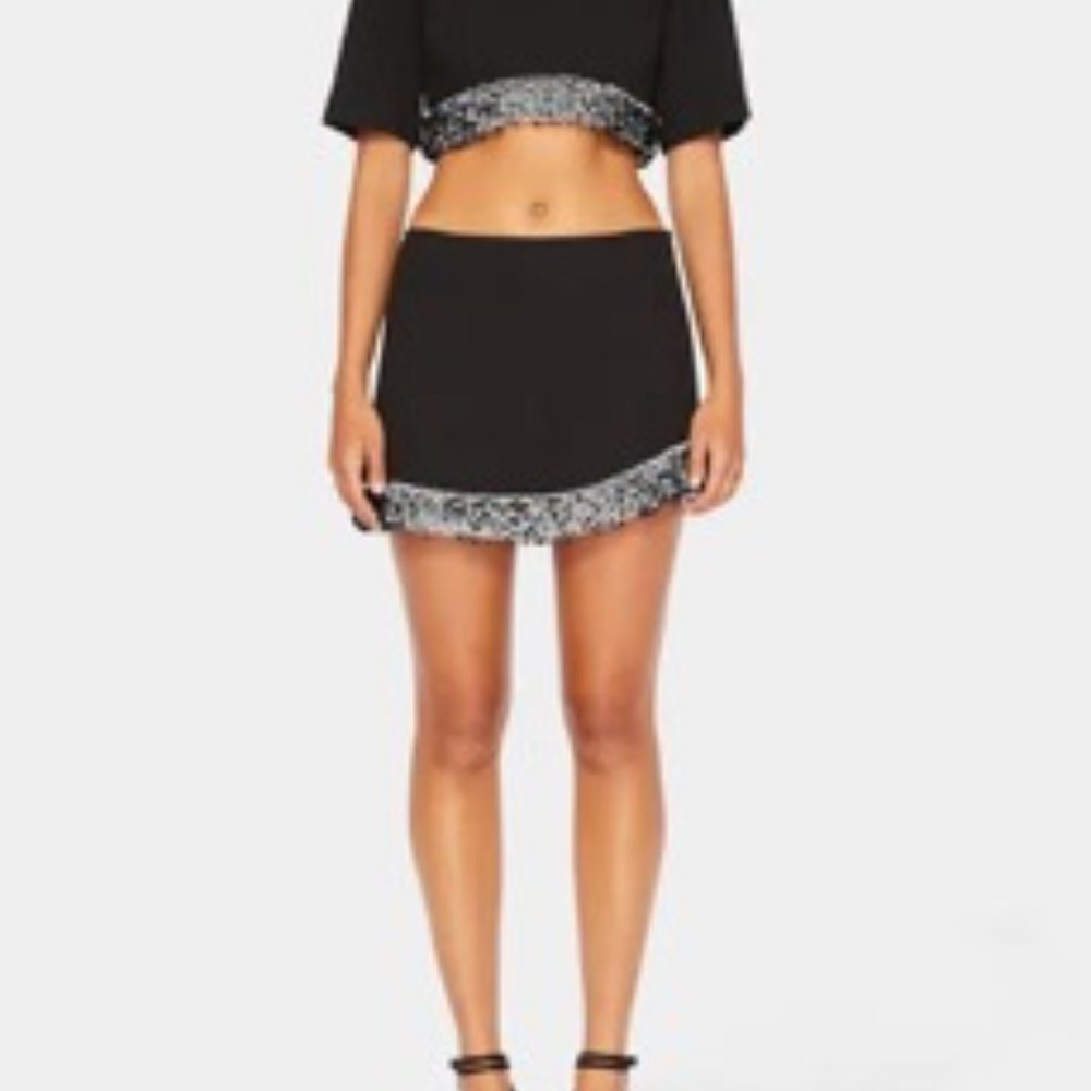 Johnathan Simkhai Dua Embellished Crepe Mini Skirt - Black/white beading.